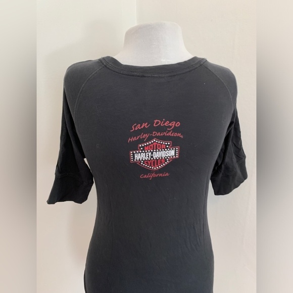 VTG y2k 2000s Harley Davidson Sexy Rhinestone Top Baby Tee Angel Wings San Diego - Picture 5 of 11
